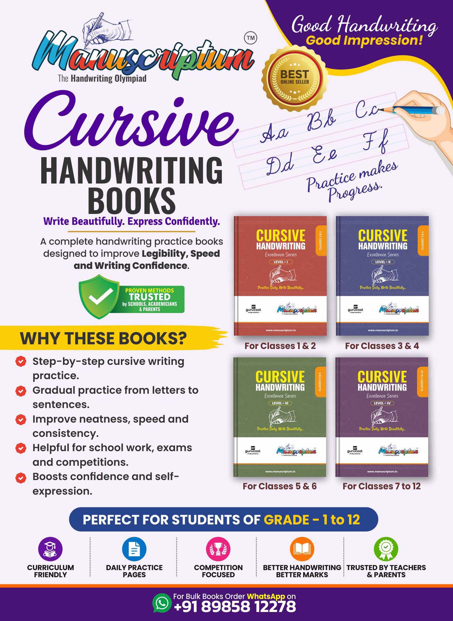 Official Cursive Handwriting Books for Grade 1 to 12